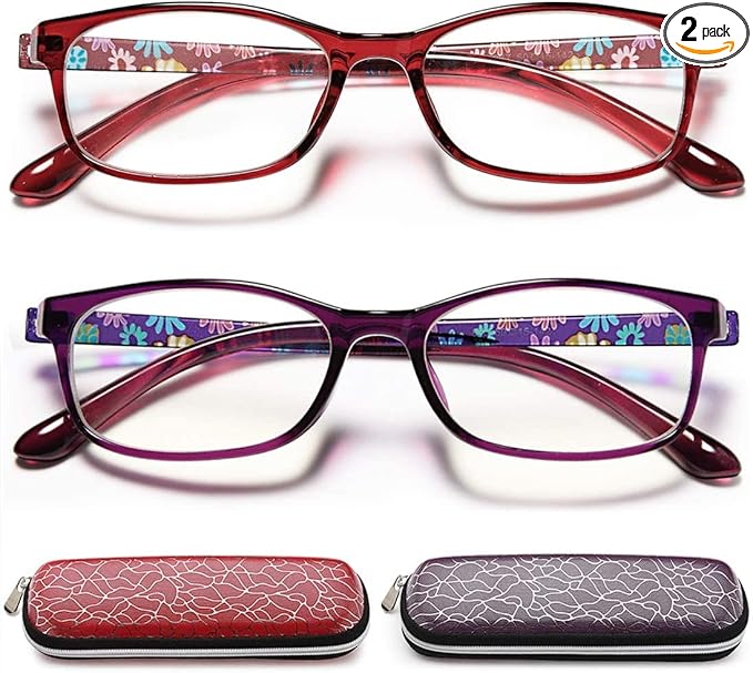 EYEURL Reading Glasses Womens Blue Light Blocking - 2 Pack Lightweight Computer Readers +1.0 Glare Blocking Ladies Eyeglass