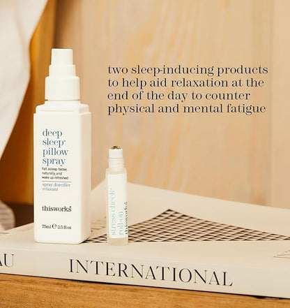 This Works Deep Sleep Pillow Talk Set – Natural Sleep Remedy Duo with Lavender, Camomile & Vetivert – 75ml Pillow Spray & 5ml Stress-Check Roll-On ($42 Value Set)
