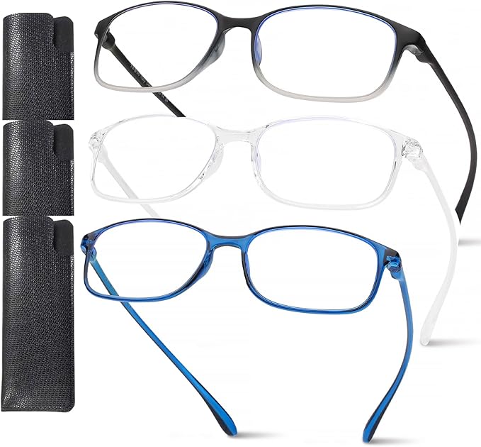 AQWANO 4.0 Reading Glasses Men Women Computer Blue Light Blocking, 3 Pack Lightweight TR90 Flexible Comfort Durable Readers Glasses, No Rubber Frames