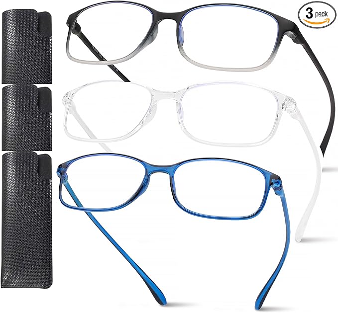 AQWANO 1.75 Reading Glasses Men Women Computer Blue Light Blocking, 3 Pack Lightweight TR90 Flexible Frame Comfort Durable Readers Glasses, No Rubber Frames