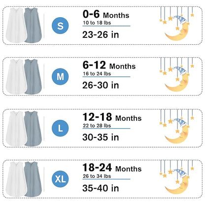 2 Pack Baby Sleep Sack 18-24 Months 100% Organic Cotton Muslin Baby Sleeping Bag 2-Way Zipper Toddler Wearable Blankets Comfy Stretchy Thin Sleep Sacks