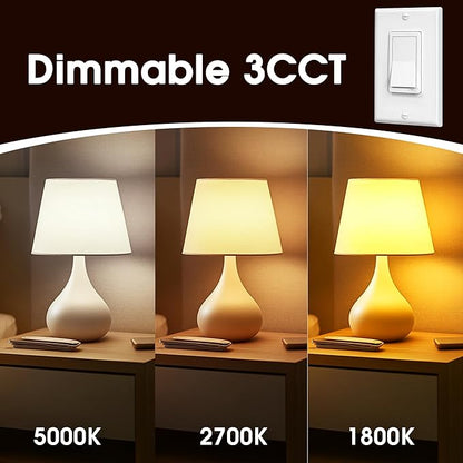 Briignite LED Light Bulbs, Warm Light Bulb 9W Equivalent 60W, A19 E26 Base - 3CCT Adjustable (1800K/2700K/5000K) for Lamps, Amber Night Light Bulbs, Blue Light Blocking, No Blue Light, 2 Pack