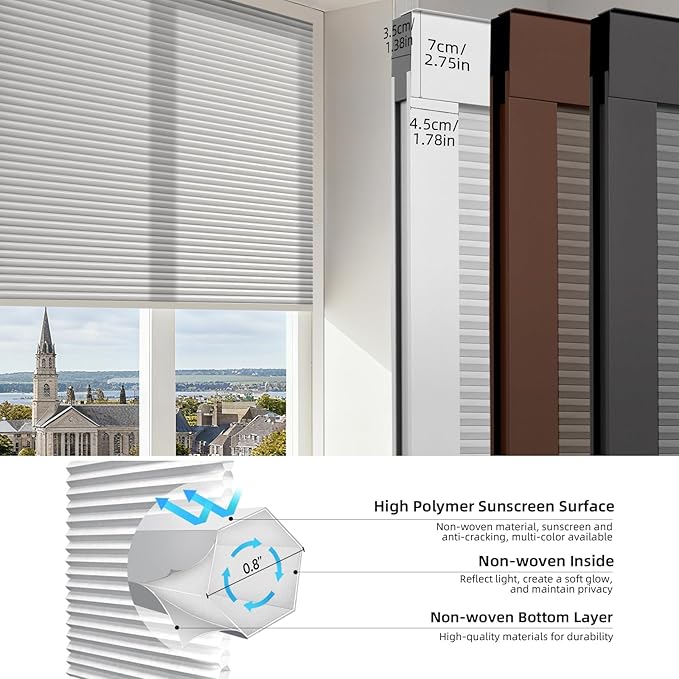 ZSTARR Motorized Skylight Shades Blackout Cellular Honeycomb Electric Blinds with Solar Panel Cordless Rechargeable with Remote for Roof and Slanted Windows Custom Size (LF Printed Greyscale)