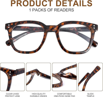 Reading Glasses for Men Women Blue Light Blocking with Spring Hinge, Blocking Readers Anti UV Ray Filter Eyeglasses, Square Computer Reader Glasses, Brown Tortoiseshell, +1.0