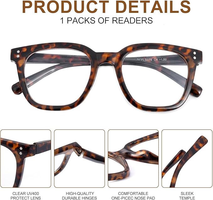 Reading Glasses for Men Women Blue Light Blocking with Spring Hinge, Blocking Readers Anti UV Ray Filter Eyeglasses, Square Computer Reader Glasses, Brown Tortoiseshell, +2.5