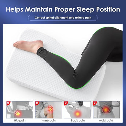 Leg Pillow for Side Sleepers, Memory Foam Knee Pillow for Side Sleeping, Leg Elevation Pillow for Hip/Back/Sciatica Pain Relief Helps Spine Alignment -15"x25" (4 INCHES) (White, M)