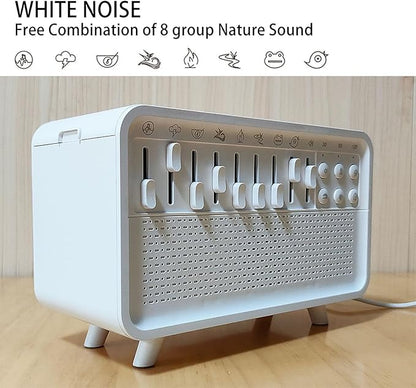 White Noise Sound Aroma Humidifier - Essential Oil Diffusers for Home, Air Aroma Diffuser Humidifier with 8 White Noise Effect & Simulation Flame, Speaker, for Sleeping, Living Room, Office