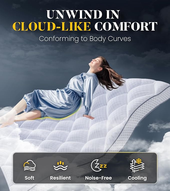 3 Inch Ultra-Fluffy Memory Foam Mattress Topper Queen for Back Pain, Soft Comfy Pillow Top Queen Mattress Topper with 4X Support, Mattress Pad with Breathable Air Mesh Sides, 6-21'' Deep Pocket