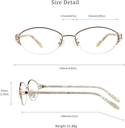 LifeArt Alloy Semi-Rimless Reading Glasses,Blue Light Blocking Glasses, Anti Eyestrain, Computer Gaming Glasses, TV Glasses for Women Men, Anti Glare (Rose Gold, +2.25 Magnification)
