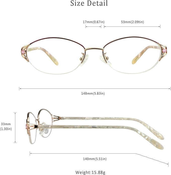 LifeArt Alloy Semi-Rimless Reading Glasses,Blue Light Blocking Glasses, Anti Eyestrain, Computer Gaming Glasses, TV Glasses for Women Men, Anti Glare (Rose Gold, +2.50 Magnification)