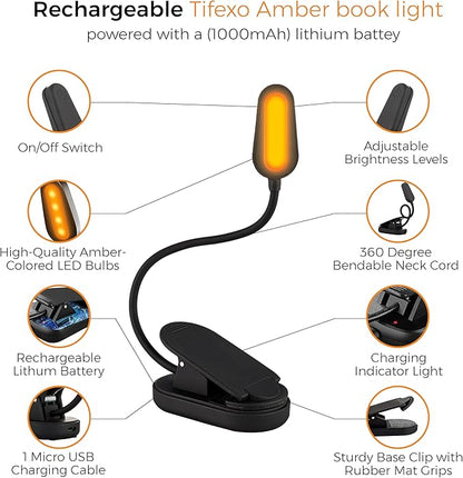 2025 Amber Lights for Reading Books in Bed - Rechargeable Clip On Amber LED Light with USB Cable, Optimal Eye-Care Lights for Relaxing Reading
