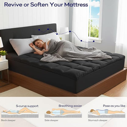 OLANLY Dual-Layer 4 Inch Twin Size Memory Foam Mattress Topper for Back Pain, 2 Inch Cooling Pillow Top Mattress Pad Cover and 2 Inch Gel Memory Foam Topper, Deep Elastic Pocket, Black