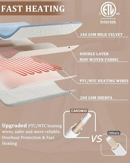 CAROMIO Heated Blanket Full Size, Waffle Weave Electric Blanket Throw with LCD Controller, Fast Heating, 10 Heat Levels & 1-12H Time Settings, ETL Certified, Machine Washable, Light Blue, 72" x 84"