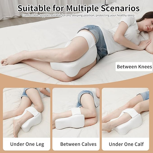 Pregnancy Knee Pillow for Side Sleepers with Strap, Memory Foam Leg Pillow for Sciatica Pain Relief, Hip & Back Support, Alignment Cushion for Pregnant Women, Post Surgery Leg Elevation (White)