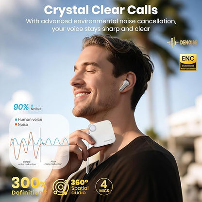 Bluetooth Headphones 5.4 Wireless Earbuds 2-in-1 Case and Phone Stand Noise Cancelling Earbuds Powerful Bass in-Ear Bluetooth 70H Playtime 35dB Hybrid ANC Waterproof for Sports/Workout White