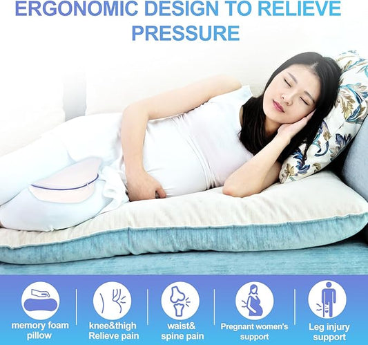 Knee and Leg Memory Foam Pillow for Side Sleepers, Ergonomic Support for Back, Hips, Knees, Joints, Nerves and Muscle Discomfort Relief (White)
