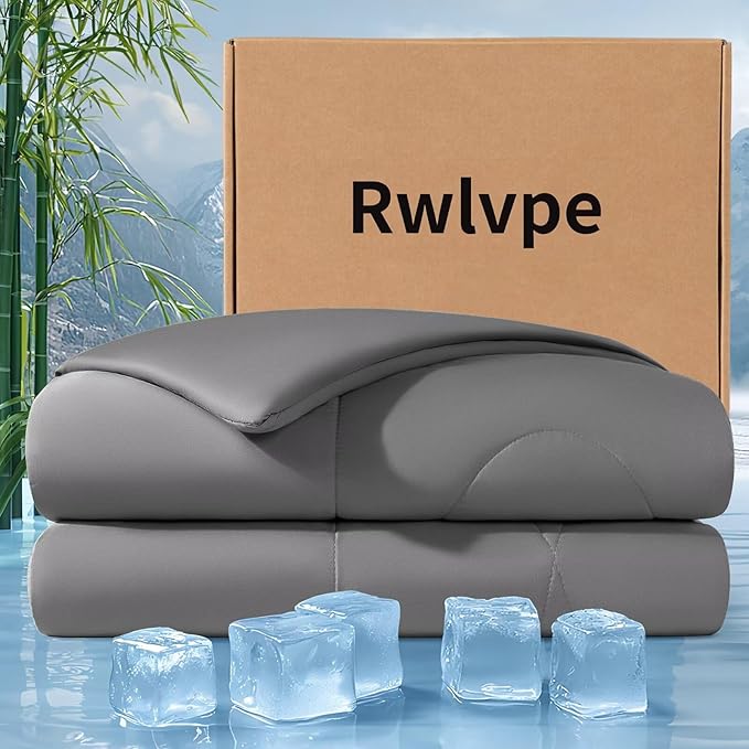 Rwlvpe Cooling Comforter King Size, 100% Rayon Derived from Bamboo Shell, Cooling Blanket for Hot Sleepers, Q-Max>0.48 Breathable Bamboo Fill Duvet Insert (106"x90", Dark Gray)