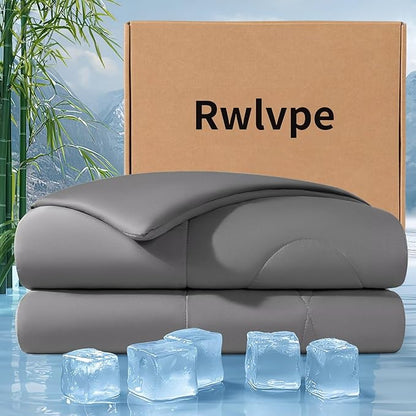 Rwlvpe Cooling Comforter King Size, 100% Rayon Derived from Bamboo Shell, Cooling Blanket for Hot Sleepers, Q-Max>0.48 Breathable Bamboo Fill Duvet Insert (106"x90", Dark Gray)