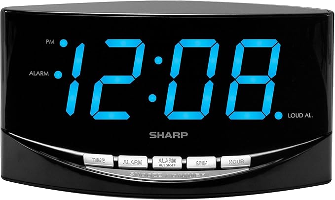 Sharp Easy to See Alarm Clock with Jumbo 2” Numbers - Bright Blue LED Display - Easy Set-up & Simple to Use –See from Across The Room! - High/Low Alarm Volume