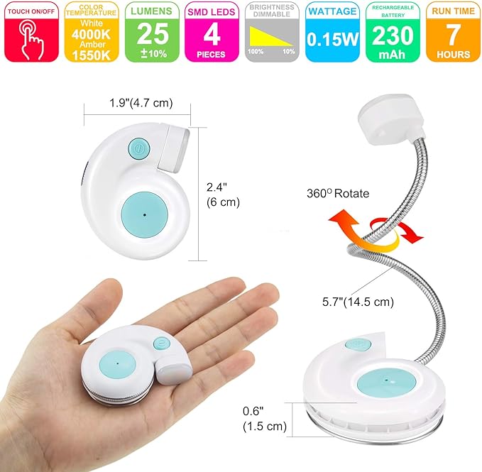 Kids Rechargeable Book Light, Clip on Reading Light for Kid, Kids Reading Lights, Amber Book Light for Reading in Bed, 2 Lighting Modes, Blue Light Blocking, Bookmark Light for Bookworms-White