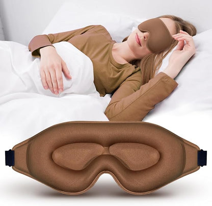 3D Advanced Eye Mask for Sleeping，Ultra Delicate Soft Skin Friendly Eye mask，100% Blackout Sleep Eye Mask for Sleep, Eyelash Extension Sleep mask (Coffee Color)