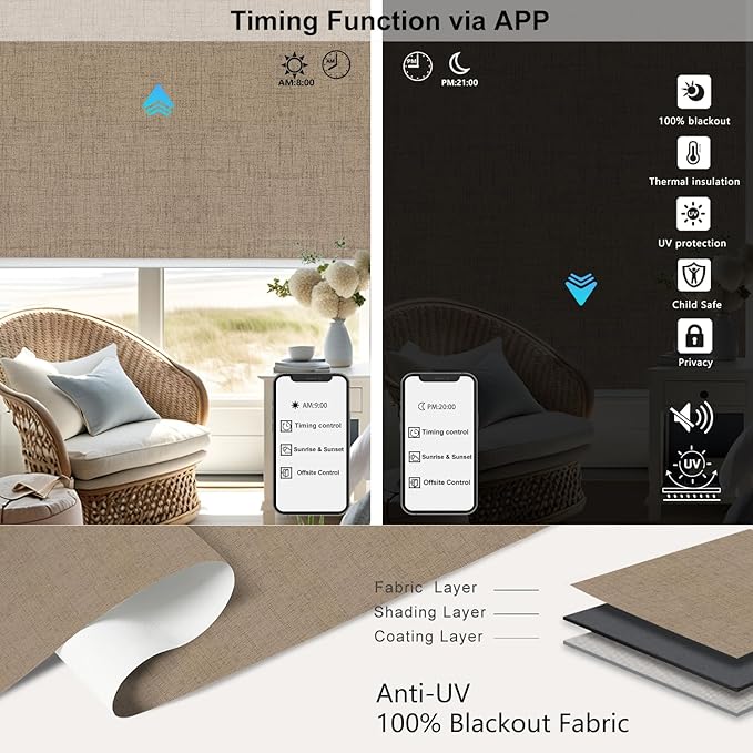 Aprilsmart Motorized Blinds with Remote,Compatible with Apple HomeKit Alexa Google Home- Voice and app Control,Motorized Roller Shades 100% Blackout Custom Size(Vigor Wheat-09)