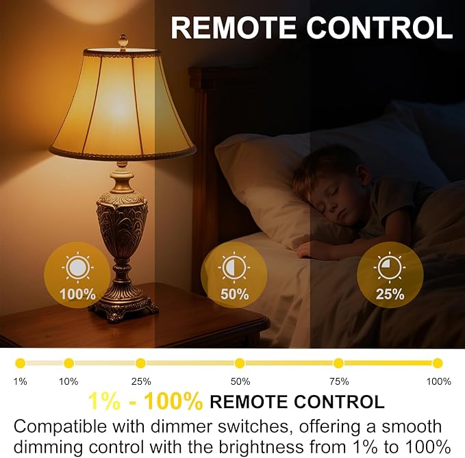 KINUR Amber Sleep Light Bulbs 1800K with Remote Controller, Blue Light Blocking A19, 9W for Sleep Therapy, Bedroom,Remote