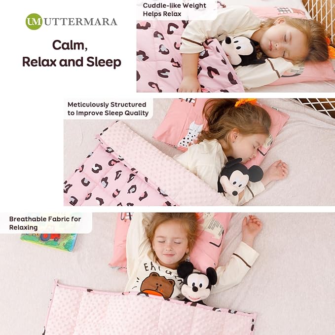 Uttermara Weighted Blanket 5 lbs, Ultra Cozy Minky Fleece and Cotton Sided with Cartoon Patterns, Reversible Heavy Blanket Great for Calming and Sleeping, 36x48 inches, Pink Leopard