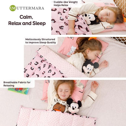 Uttermara Weighted Blanket 7 lbs, Ultra Cozy Minky Fleece and Cotton Sided with Cartoon Patterns, Reversible Heavy Blanket Great for Calming and Sleeping, 36x48 inches, Pink Leopard