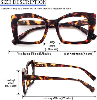 REAVEE Oversized Square Reading Glasses Oprah Style for Women, Blue Light Blocking Large Frame Computer Readers Spring Hinge