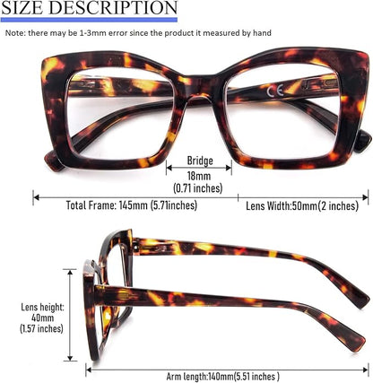 REAVEE Oversized Square Reading Glasses Oprah Style for Women, Blue Light Blocking Large Frame Computer Readers Spring Hinge