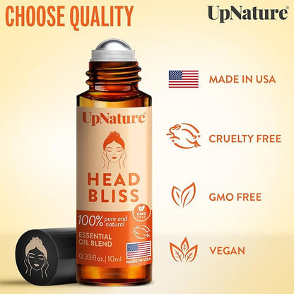 UpNature Head Bliss Essential Oil Roll On - Soothing Migraine Comfort Aromatherapy with Instant Cooling Effect - Nurse Essentials Gifts Roller