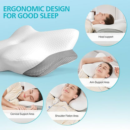 Cervical Pillow for Neck and Shoulder Pain Relief, Memory Foam Ergonomic Contour Pillow with Adjustable Dual Heights, Breathable Pillowcase, Orthopedic Support for Side Back Stomach Sleeper
