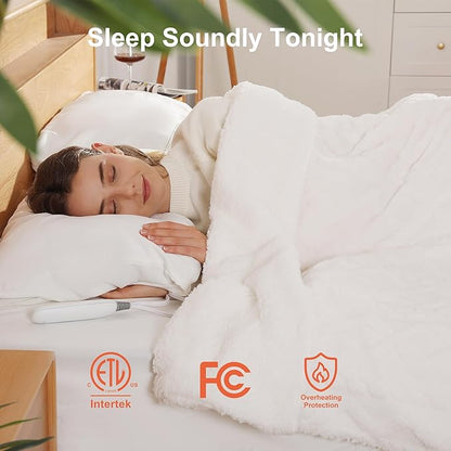 Electric Blanket Twin Heated Blanket 62''X84'' with 5 Heating Levels & 10 Hours Auto Off, ETL& FCC Certification Dual Sherpa Twin Heating Blanket Washable for Home/Office/Bed, Great Gift(White)