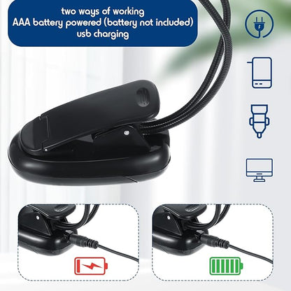 Retisee 6 Pcs Music Stand Clip on Reading Light Dual Heads USB and AAA Battery Operated LED Book Lights in Bed 3 Brightness Levels Ideal for Musician, Battery Not Included (Double-arm Style)