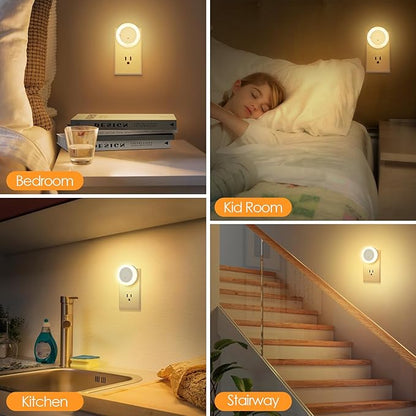 FOLKSMATE LED Night Lights Plug in, Dimmable Nightlight Plug Into Wall with Light Sensor, Soft White Adjustable for Adults, Bedroom, Bathroom, 2-Pack