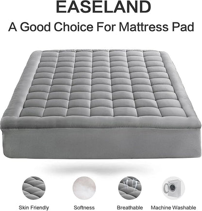 EASELAND Queen Size Mattress Pad Pillow Top Mattress Cover Quilted Fitted Mattress Protector 8-21" Deep Pocket Cooling Mattress Topper (60x80 Inches, Light Grey)
