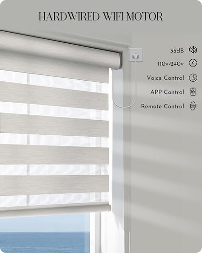 Graywind Motorized Blinds with Remote, Smart Zebra Shades for Windows, Hardwired Roller Blinds Compatible with Apple Homekit, Alexa, Google Home, Custom Size, Linen Vanilla
