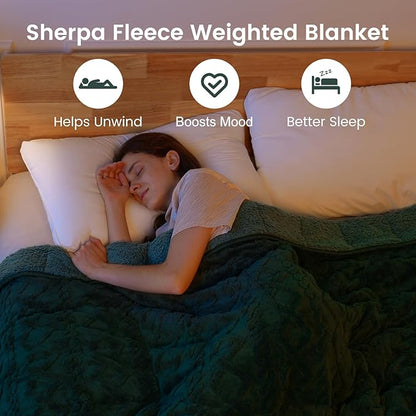 Sherpa Fleece Adult Weighted Blanket Great for Sleep, 20 lbs Dual Sided Soft Fuzzy Heavy Blankets for Couch Bed Sofa, Cozy Warm Fluffy Jacquard Throw for Winter (Green, 60" x 80", 20 Pounds)