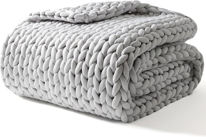 YnM Weighted Blanket, Handmade Chunky Yarn Knitted Design, Soft and Cozy, Temperature Regulating and Breathable, Machine Washable Throw for Sleep or Home Decor (Silver Grey, 80x87 Inch, 25lbs)