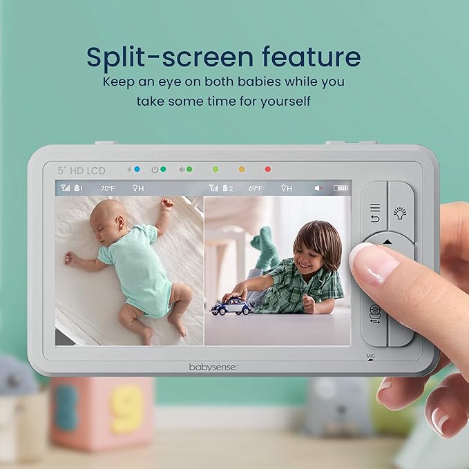 Babysense True Sleep Duo - HD Video & Movement Baby Monitor - HD Bundle Pack - HD Split Screen 5" Video Monitor with Two PTZ Cameras & Babysense 7 Under-The-Mattress Baby Movement Monitor - 2 in 1
