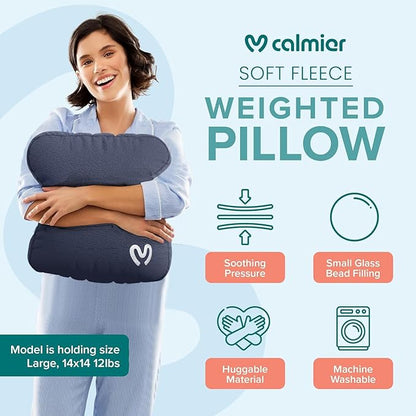 Calmier - 12 lb Sensory Weighted Pillow - Glass Bead Filled Hug Pillow - Ultra Plush Cozy Weight Sensory Pillows for Adults and Kids - Weighted Lap Pad (Blue- Fleece, 12 LBS)