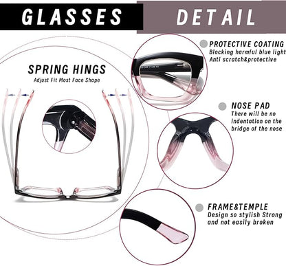 Hubeye Oprah Style Reading Glasses for Women Men Blue Light Blocking Computer Square Readers with Spring Hinge