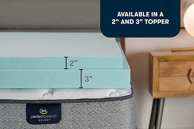 Serta ThermaGel Cooling, Pressure-Relieving Memory Foam Mattress Topper, 2 Inch, Queen,Blue