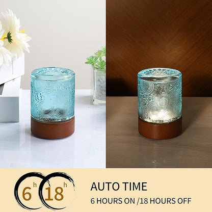 Mini Soft Warm Light Lamp Battery Operated Portable Night Light with Timer, Small Glass Vintage Dim Sleep Nightlights, Battery Powered Wireless Night Lights for Adults (1), Blue, M2-1-6
