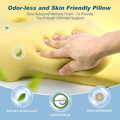 Cervical Neck Pillow - Cooling Ergonomic Neck Support Pillow for Sleeping, Orthopedic Contour Memory Foam Pillows for Side, Back & Stomach Sleepers with Pillowcase