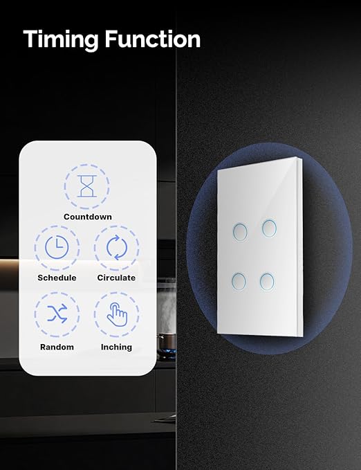MOES Matter Wi-Fi Smart Light Switches Touch Glass Design, Needs Neutral Wire, Single Pole, 2.4GHz, Remote & Voice Control with Alexa, Google Home & Siri, Supports Timer and Schedule, White 1 Gang