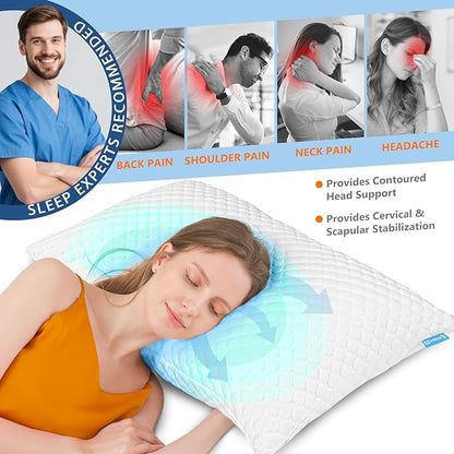 Cooling Memory Foam Pillows Firm and Soft, King Size 1 Pack, Original Adjustable Pillows for Side, Back or Stomach Sleepers with Removable Washable Cover