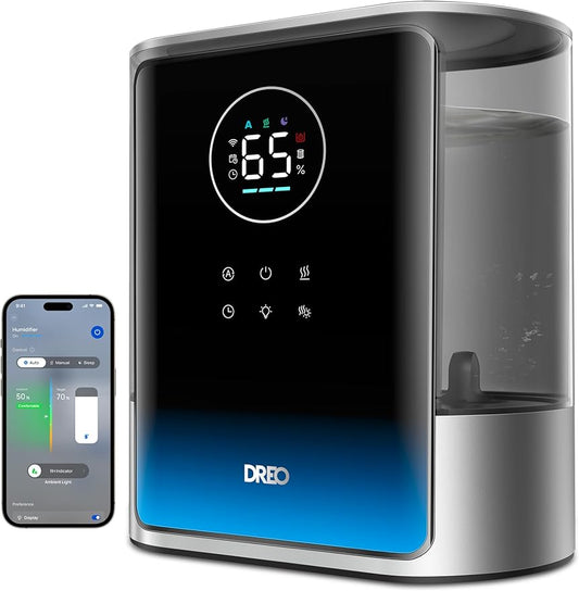 DREO 8L Smart Humidifier Large Room 600ft², HM717S, 80H Runtime Supersized Warm and Cool Mist Humidifiers for Bedroom Baby, 28dB Quiet Air Humidifier for Plants Indoor, Home, Whole House, Silver