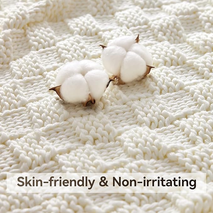 Knitted Weighted Blanket for Adult, No Beads Heavy Blanket 50” x 60'' 10lbs, Breathable Chunky Knit Blanket, Cooling Weighted Blanket for Hot Sleepers, Christmas Home Decor (Ivory White)